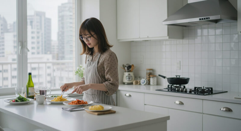 料理を作る彼女